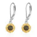 wholesale 925 Sterling Silver Black Evil Eye Sunflower Drop Earrings with Leverbacks-0-0