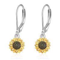 wholesale 925 Sterling Silver Black Evil Eye Sunflower Drop Earrings with Leverbacks-Sunflower Leverback Earrings