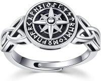 wholesale Sterling Silver Viking Ring Celtic Knot Open Thumb Ring Norse Pagan Talisman for Men Women-Viking Ring(Runen 4）