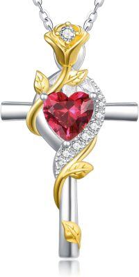 wholesale Sterling Silver Rose Cross Pendant Necklace for Women-Gold-7-Ruby-Gold-7-Ruby