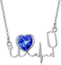wholesale 925 Sterling Silver Birthstone Stethoscope Necklace Nurse Doctor Gift-9-September Birthstone
