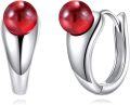 wholesale 925 Sterling Silver Red Pearl Huggie Hoop Earrings for Women - Metal Stone Boho Jewelry-0-0