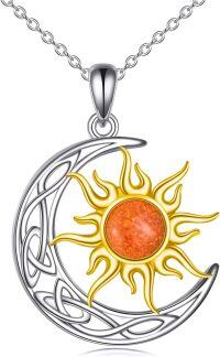 wholesale Sterling Silver Sun Moon Necklace w Blue Opal White Opal Abalone Labradorite Moonstone Gift for Teen Girls-red opal sun