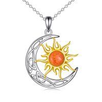 wholesale 925 Sterling Silver Sun & Moon Pendant with Blue and White Opals Labradorite Stone - Perfect Gift for Teenage Girls-red opal sun