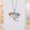 wholesale 925 Sterling Silver Floral Elephant Pendant Necklace with Multi-Color Stones for Women-0-2