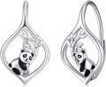 wholesale 925 Sterling Silver Panda Bamboo Leaf Leverback Earrings Gift for Women Girls-0-0