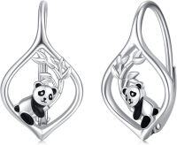 wholesale 925 Sterling Silver Panda Bamboo Leaf Leverback Earrings Gift for Women Girls-Panda