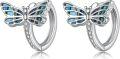 wholesale 925 Sterling Silver Butterfly Huggie Hoop Earrings with Blue Shell Inlay  for Women and Girls-0-0