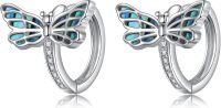 wholesale 925 Sterling Silver Butterfly Huggie Hoop Earrings with Blue Shell Inlay  for Women and Girls-Dragonfly