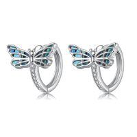 wholesale 925 Sterling Silver Butterfly Huggie Hoop Earrings with Blue Shell Inlay  for Women and Girls-Dragonfly