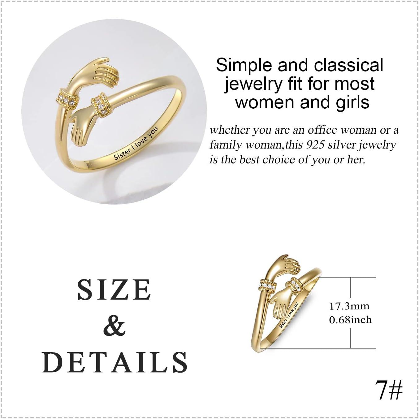 Yellow Gold Hug Ring for Her Adjustable Hand Jewelry Christmas Birthday Anniversary Valentine s Gifts for Women Girlfriend Wife Fianc e-0-4