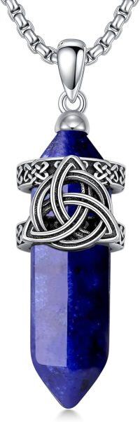 wholesale Sterling Silver Stone Celtic Knot Necklace for Men Women-B02-Celtic and Lapis