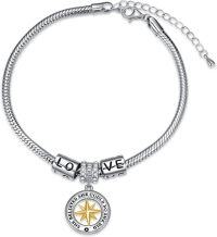 wholesale S925 Sterling Silver Inspirational Graduation Snake Bracelet, College Masters Nursing Graduation Gifts for Her, 6.5-8.5 (Compass Bracelet)-Compass Bracelet