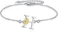 wholesale 925 Sterling Silver Sunflower Initial Alphabet Script Letter Bracelet for Women Girls-Initial H