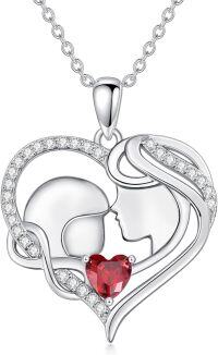 wholesale 925 Sterling Silver Birthstone Mother Love Heart Pendant Necklace-silver- 1 Jan-Simulated Garnet