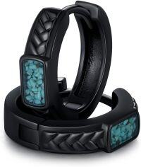 wholesale Black 925 Sterling Silver Turquoise Viking Ankh Hoop Earrings for Men - Father's Day Gift-Turquoise earring