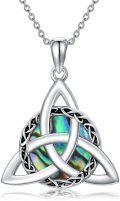 wholesale 925 Sterling Silver Triquetra Celtic Knot Abalone Shell Pendant Necklace for Women-0-0