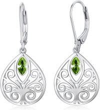 wholesale Sterling Silver 12 Birthstones Filigree Teardrop Leverback Earrings-August