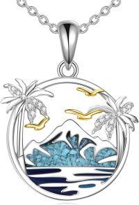 wholesale 925 Sterling Silver Turquoise Palm Tree Pendant Necklace - Tropical Hawaiian Beach Jewelry-Turquoise Palm Tree
