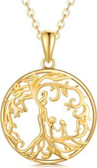 wholesale 14K Gold Celtic Tree of Life Family Pendant Necklace for Women - 18 Chain-Mother 2 Children