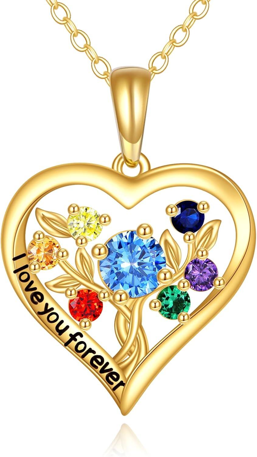 14K Gold Birthstone Tree of Life Necklace for Women Moon Star Pendant-Tree of Life