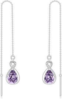 wholesale 925 Sterling Silver 12 Birthstone Infinity Threader Drop Earrings for Women-6-June-Alexandrite Purple