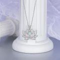 wholesale 925 Sterling Silver White Fire Opal Lotus Flower Pendant Necklace 24 Chain-0-1