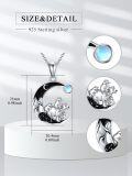 wholesale 925 Sterling Silver Moon Bear Family Necklace with Black Onyx and Blue Topaz Gemstone Pendant for Women Girls Gifts 48cm Chain Length-0-13
