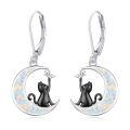 wholesale 925 Sterling Silver Black Cat Crescent Moon Opal Butterfly Drop Earrings-0-0
