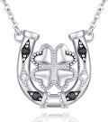wholesale 925 Sterling Silver Horse Shoe Heart Clover Black White Cubic Zirconia Pendant Necklace-0-0