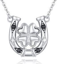 wholesale 925 Sterling Silver Horse Shoe Heart Clover Black White Cubic Zirconia Pendant Necklace-Horseshoe Clover