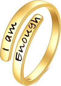 wholesale 14K Solid Gold Adjustable Open Ring Inspirational Jewelry Gift for Women Men-I Am Enough