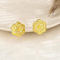 wholesale 925 Sterling Silver Plated Gold Flower Stud Earrings with Cubic Zirconia - Elegant Floral Design for Women's Fashion Accessories-0-3