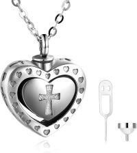 wholesale 925 Sterling Silver Heart Cross Cremation Urn Pendant Necklace Memorial Keepsake  for Loved Ones-Cross Heart Urn Necklace