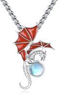 wholesale 925 Sterling Silver Red Enamel Dragon with Blue Opal Stone Pendant Necklace-0-0