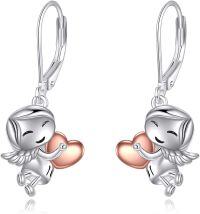 wholesale 925 Sterling Silver Heart Angel Girl Stud Earrings Gift for Women-Angel Leverback Earrings