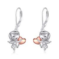wholesale 925 Sterling Silver Heart Angel Girl Stud Earrings Gift for Women-Angel Leverback Earrings