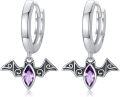 wholesale 925 Sterling Silver Purple Crystal Bat Huggie Hoop Earrings Gothic Punk Style Vampire Jewelry for Women Girls 4G-0-0