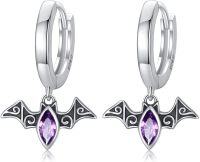 wholesale 925 Sterling Silver Purple Crystal Bat Huggie Hoop Earrings Gothic Punk Style Vampire Jewelry for Women Girls 4G-Purple