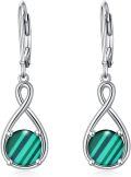 wholesale 925 Sterling Silver & 925 Sterling Silver White Gold AAA Malachite Infinity Love Earrings, 32.5mm, Hypoallergenic, Gift for Her-0-0
