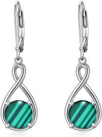 wholesale 925 Sterling Silver & 925 Sterling Silver White Gold AAA Malachite Infinity Love Earrings, 32.5mm, Hypoallergenic, Gift for Her-Malachite