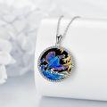 wholesale 925 Sterling Silver Blue Hummingbird Pendant with Gold Leaves and Moonstone Accent-0-3