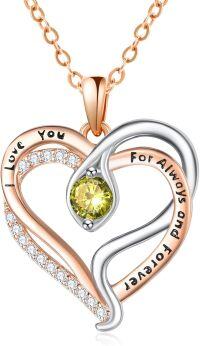 wholesale 925 Sterling Silver Snake Pendant Necklace with Birthstone for Women-08 Aug - Peridot