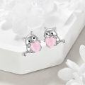 wholesale 925 Sterling Silver Pink Heart Cat Stud Earrings for Girls and Women Gift Ideas-0-3