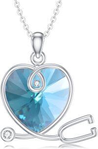 wholesale Sterling Silver Heart Crystal Stethoscope Necklace for Nurse Doctor Women-March Sterling Silver