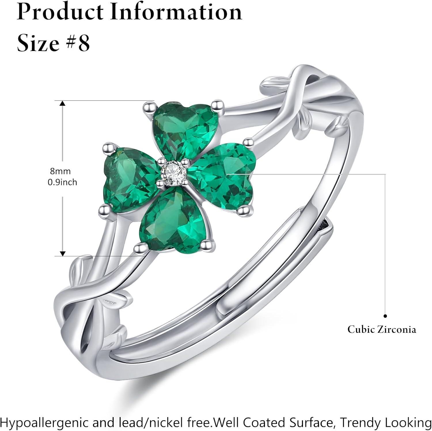 Sterling Silver Shamrock Ring for Women Irish Four Leaf Clover St Patrick s Day Jewelry-0-2