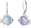 wholesale 925 Sterling Silver Fish Scale Drop Earrings with Rainbow Colors and Leverback Hooks for Women & Girls-0-0