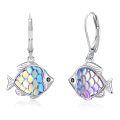 wholesale 925 Sterling Silver Fish Dangle Earrings With Iridescent Scales-0-0