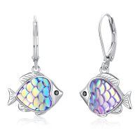 wholesale 925 Sterling Silver Fish Dangle Earrings With Iridescent Scales-Fish