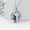 wholesale 925 Sterling Silver Cat on the Moon Pendant Necklace with Blue Circle Crystal for Women-0-3